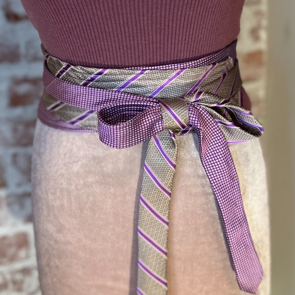 Purple Hand Crafted Obi Belt Upcycled Silk Ties C… - image 2